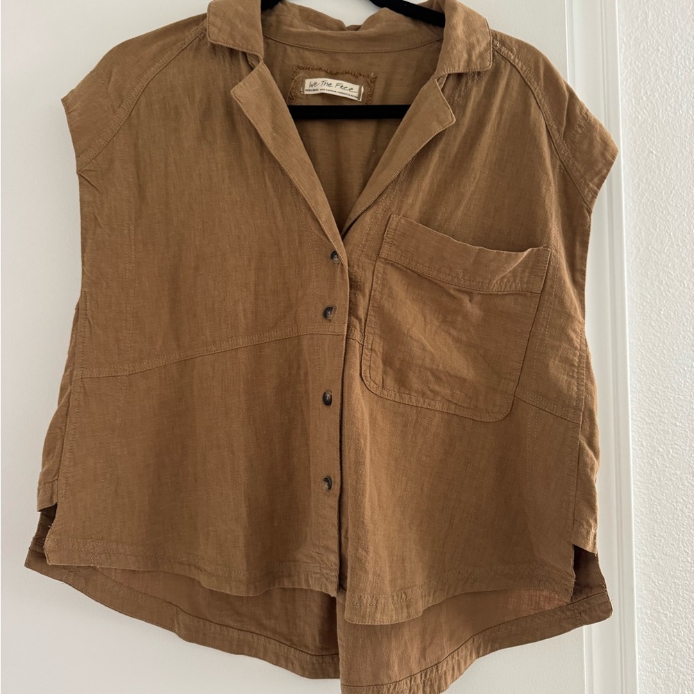 Free People: We The Free Brown Sleeveless Button Down Shirt